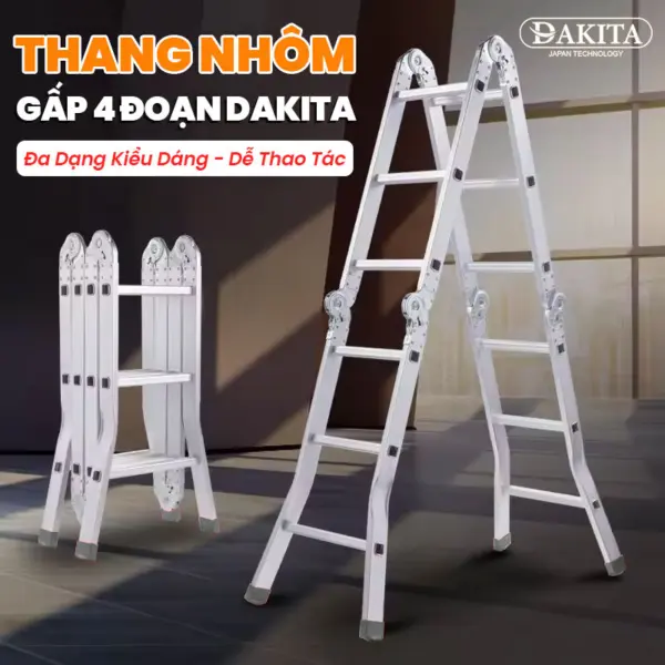 Thang Nhôm Gấp 4 Đoạn DAKITA – Thang Đa Năng Linh Hoạt Nhiều Kiểu Dáng