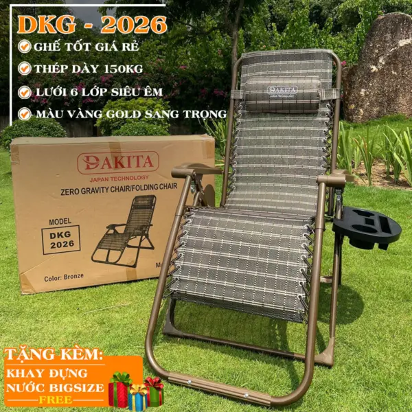 [VẢI 4 LỚP ÊM ÁI] Ghế Xếp Thư Giãn Cao Cấp DAKITA GOLD DKG-2026 [THÉP DÀY MÀU ĐẸP]