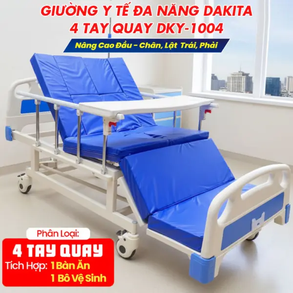 [4 TAY QUAY - ĐA CHỨC NĂNG]. Giường Y Tế Đa Năng DAKITA 4 Tay Quay DKY-1400