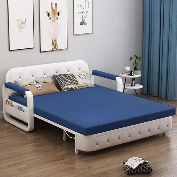 Sofa Giường Thông Minh Loại Vải Màu Xanh Dương Đậm Nệm Xơ Dừa Hộc Tủ Gỗ