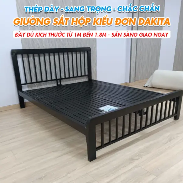 [Rộng 1.2m] Giường Sắt Hộp Kiểu Đơn Đen