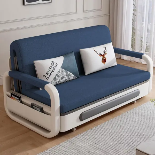 Sofa Giường Thông Minh Loại Vải Màu Xanh Dương Đậm Nệm Xơ Dừa Hộc Tủ Gỗ