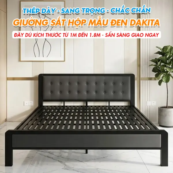 [Nhiều Kích Thước] Giường Sắt DAKITA Sắt Hộp Vuông Bọc Nệm Đẹp Hiện Đại