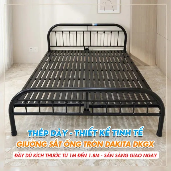 [Rộng 1m] Giường Sắt Ống Tròn DAKITA DKGX-1000 Đen