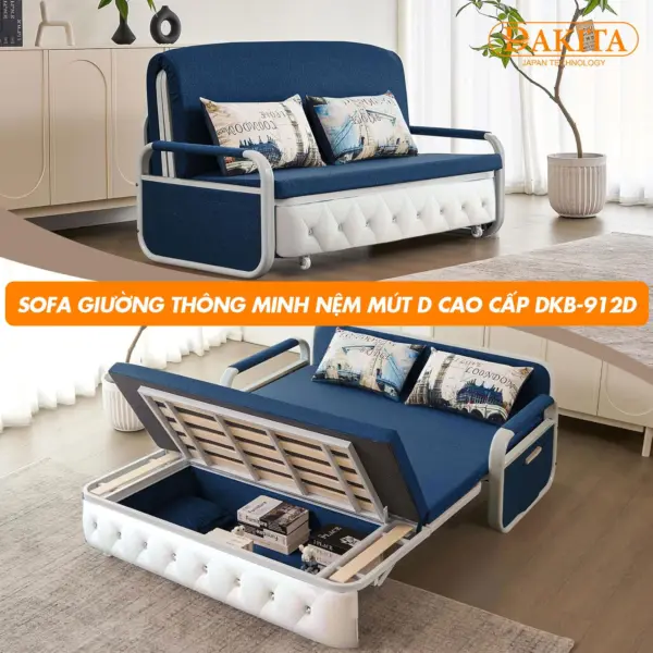 [Rộng 1.28m - Nệm Mút D Cao Cấp] Sofa Giường DAKITA DKB-912D - Êm Ái - Hộc Tủ Gỗ