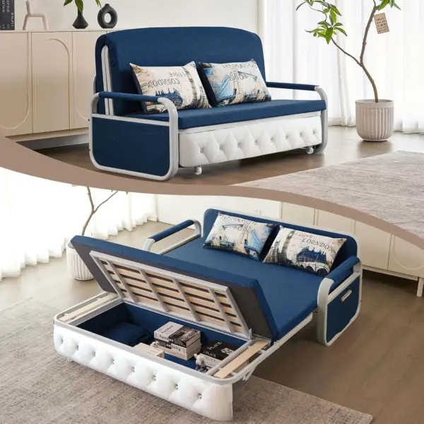 [Đầy Đủ Màu Sắc - Nệm Mút D Cao Cấp] Sofa Giường DAKITA DKB-910D - Hộc Tủ Gỗ Xanh Dương