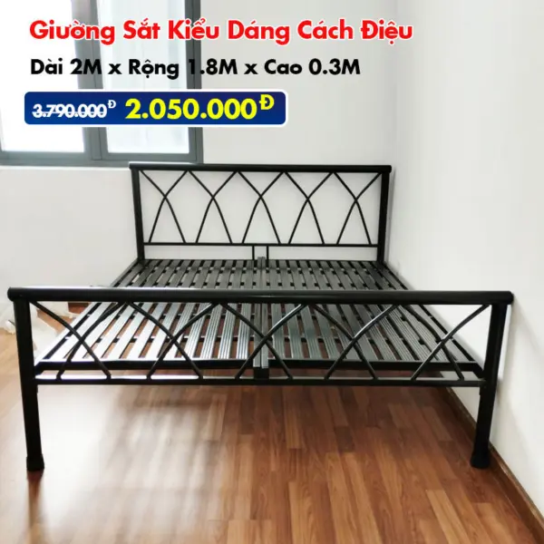 [Rộng 1.8m] Giường Sắt Kiểu Cách Điệu DAKITA Đen