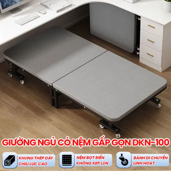 [Rộng 100cm] Giường Ngủ Có Nệm Gấp 2 Đoạn Dakita DKN-100
