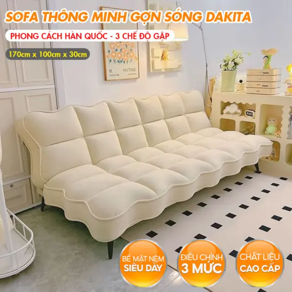 [Màu Trắng Kem] Sofa Giường Lượn Sóng Hàn Quốc Thương Hiệu DAKITA