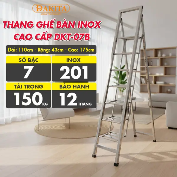 [7 Bậc - Khung Inox] THANG GHẾ BÀN INOX CAO CẤP DAKITA DKT-07B