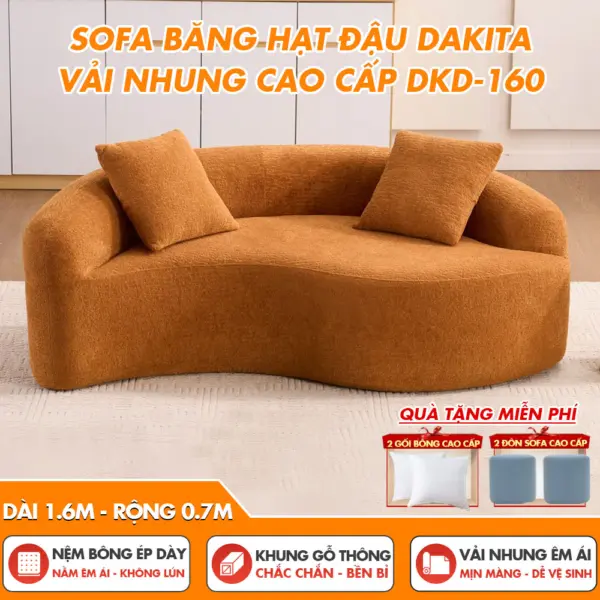 [Rộng 160cm] Sofa Băng Hạt Đậu DAKITA DKD-160 - Vải Nhung Mềm Thoáng Mát