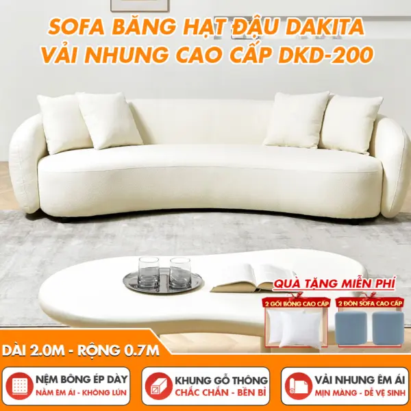 [Rộng 200cm] Sofa Băng Hạt Đậu DAKITA DKD-200 - Vải Nhung Mềm Thoáng Mát