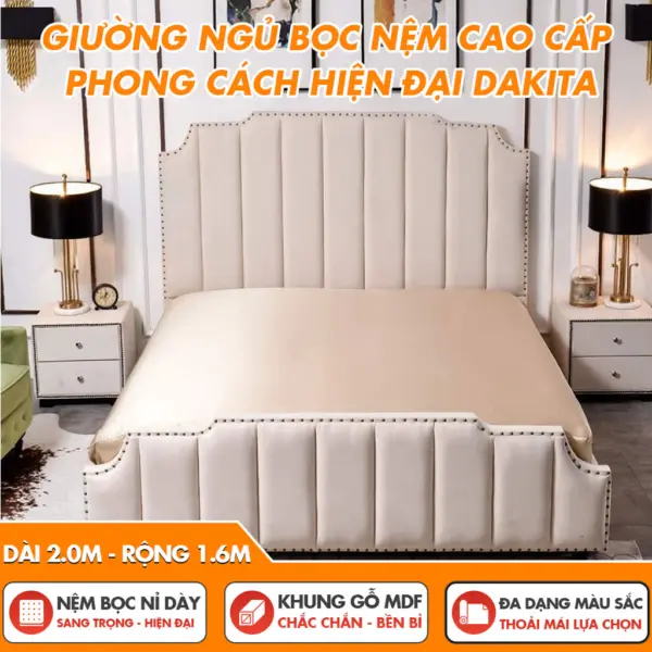 [Bọc Nệm Theo Yêu Cầu] Giường Ngủ Bọc Nệm DAKITA Phong Cách Sang Trọng